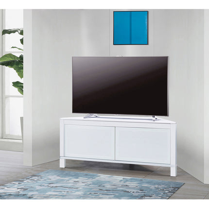 MDA Designs VOLANS White Tru-Corner Remote Friendly Doors White/Black Reversible Panel LCD/Plasma/LED TV up to 42" Corner TV Cabinet