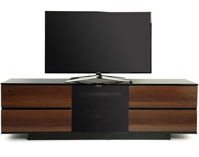 Centurion Supports AVITUS ULTRA Remote Friendly BeamThru Gloss Black with 4-Walnut Drawers 32"-65" Flat Screen TV Cabinet