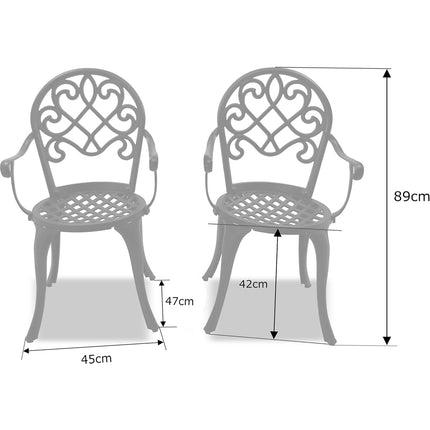 Centurion Supports Prego 2-Large Garden & Patio Bistro Chairs with Armrests in Cast Aluminium Black - Assembled - Grade A