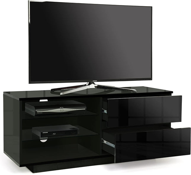 Centurion Supports Gallus High Gloss Black TV Stand with 2 Drawers and 3-Shelves Modern Entertainment Unit for TVs up to 55 Inch - FULLY ASSEMBLED