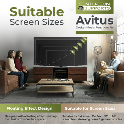 Centurion Supports AVITUS High Gloss Black with 4-Walnut Drawers for 32"-65" LED/OLED/LCD TV Cabinet - FULLY ASSEMBLED