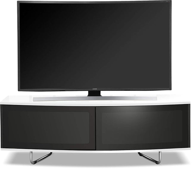 Centurion Supports Caru Gloss Black and Gloss White Beam-Thru Remote Friendly Super-Contemporary "D" Shape Design 32"-65" LED/OLED/LCD TV Cabinet - Grade A