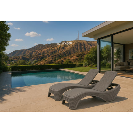 Centurion Supports MALDIVES Greige Prestigious Outdoor Rattan-Style Adjustable Sun Lounger Pair - Grade A
