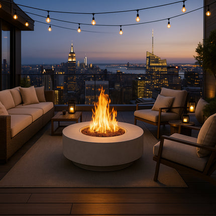 MDA Designs FUSION Light Grey Lavish Garden & Patio Gas Fire Pit with Eco-Stone Finish - Fully Assembled - Grade A