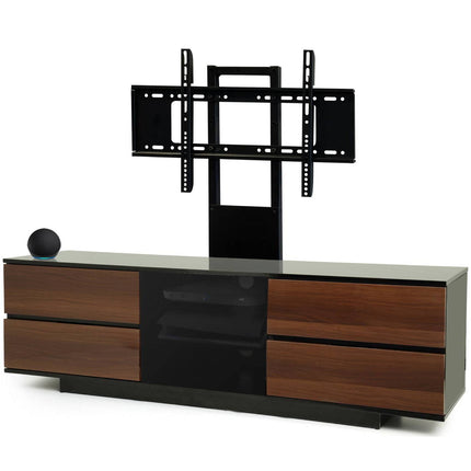 Centurion Supports AVITUS ULTRA Gloss Black Remote Friendly BeamThru Door with 4-Walnut Drawers up to 65" Flat Screen TV Cabinet with Mounting Arm