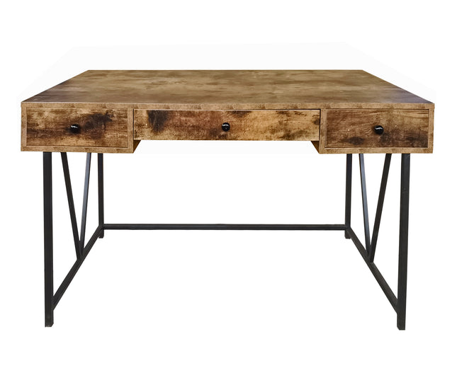 MDA Designs Belleterre Home Office Study Rustic Design Ergonomic Desk Table Workstation with 3 Drawers Nutmeg Black