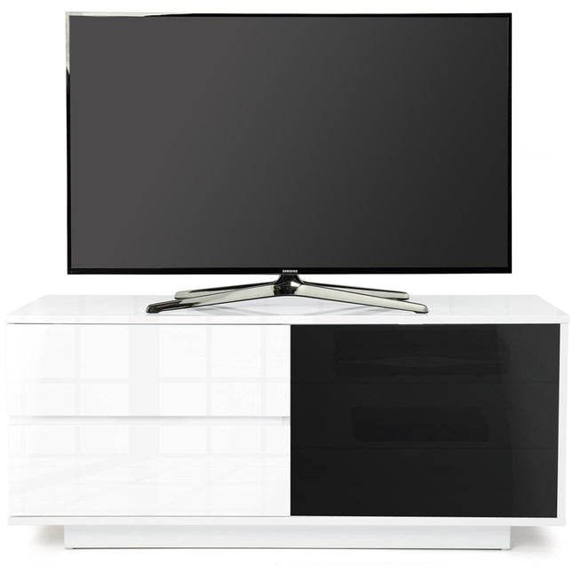 Centurion Supports Gallus Ultra Remote Friendly BeamThru Gloss White with 2-White Drawers 32"-55" Flat Screen Cabinet TV Stand