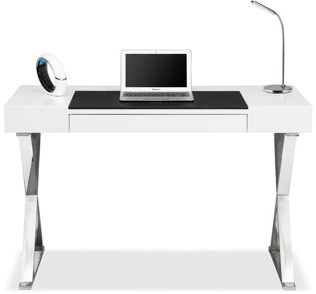 Centurion Supports ADONIS Gloss White and Chrome Ergonomic Home Office Luxury Computer Desk - Grade A