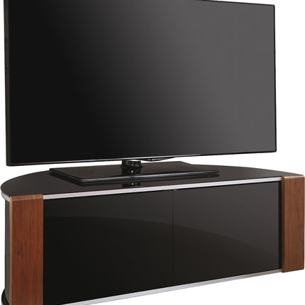 MDA Designs Sirius 1200 Remote Friendly Beam Thru Glass Door Walnut/Oak High Gloss Piano Black with Silver Trim up to 55" LCD/Plasma/LED Cabinet TV Stand - Grade A
