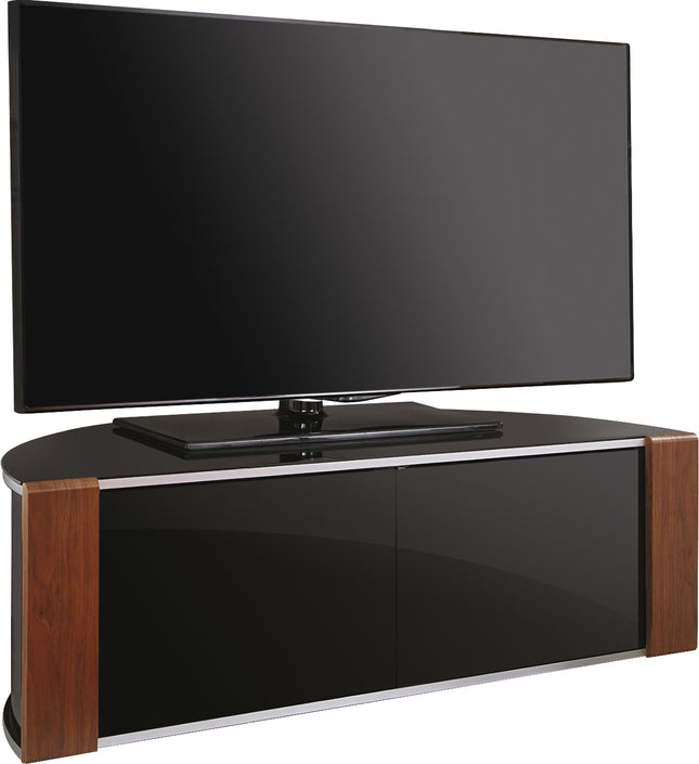 MDA Designs Sirius 1200 Remote Friendly Beam Thru Glass Door Walnut/Oak High Gloss Piano Black with Silver Trim up to 55" LCD/Plasma/LED Cabinet TV Stand - Grade A