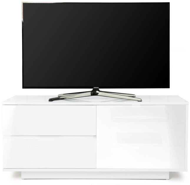 Centurion Supports Gallus ULTRA Remote Friendly BeamThru Gloss White with 2-White Drawers 32"-55" Flat Screen Cabinet TV Stand