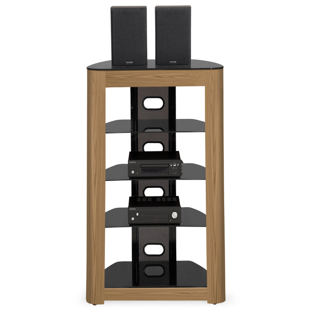 Centurion Supports Zinnia 5-Shelf Black with Oak Fascia Flat Screen TV/Hi-Fi/AV Rack Entertainment Stand - Grade A