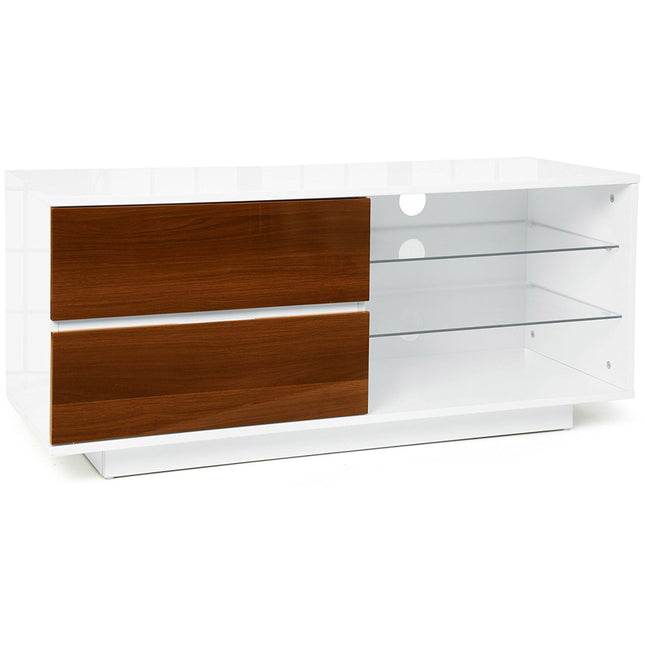 Centurion Supports Gallus High Gloss White with 2-Walnut Drawers and 3-Shelf 32"-55" LED/OLED/LCD Cabinet TV Cabinet