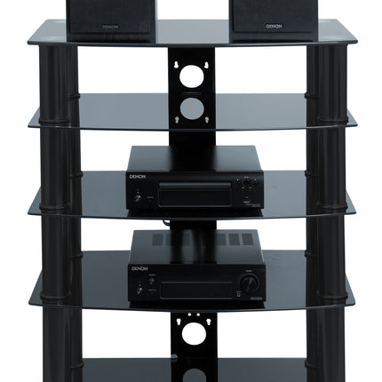 Centurion Supports Galago 5-Shelf Premium Black Glass with Black Legs AV Rack
