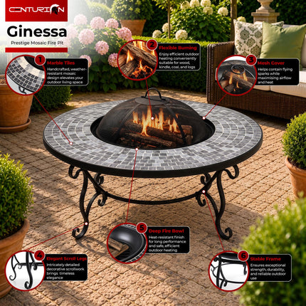 Centurion Supports Fireology GINESSA Sumptuous Garden & Patio Heater Fire Pit Brazier, Coffee Table, Barbecue and Ice Bucket with Mosaic Ceramic Tiles - Grade A