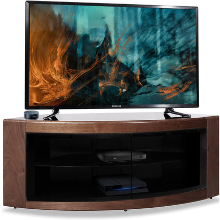Centurion Supports PANGEA Black and Walnut Veneer Beam-Thru Curved Tru-Corner 32"-50" TV Cabinet - Grade A