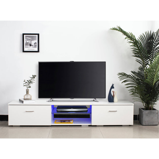 MDA Designs AVIOR White Modern TV Cabinet for Flat TV Screens of up to 75" Entertainment Unit with LED Lights - Grade A