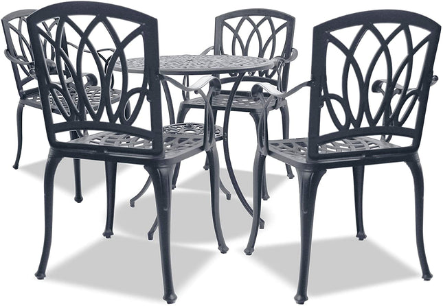 Centurion Supports POSITANO Luxurious Garden and Patio Table and 4 Large Chairs with Armrests Cast Aluminium Bistro Set - Grey