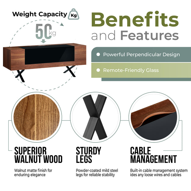 Centurion Supports ADONIS Walnut with Black Contrast Beam-Thru Remote Friendly Door 26"-55” Flat Screen TV Cabinet