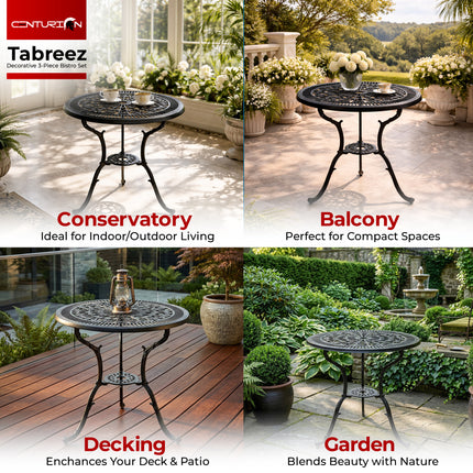 Centurion TABREEZ Garden Bistro Table Cast Aluminium Patio Table with Parasol Hole 4.7cm, Rustproof Weather Resistant Outdoor Furniture for Balcony Terrace Decking Lawn 69.5cm Round