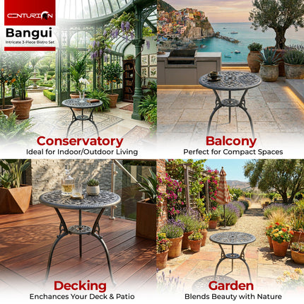 Centurion BANGUI Outdoor Bistro Table Cast Aluminium Grey, Garden Patio Round Table with Parasol Hole, Weather Resistant Rustproof Metal Furniture for Balcony Decking Terrace 68.5cm