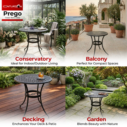 Centurion PREGO Outdoor Bistro Table Cast Aluminium Black, Garden Patio Round Table with 4-Legs Weather Resistant Rustproof Metal Furniture for Balcony Decking Terrace