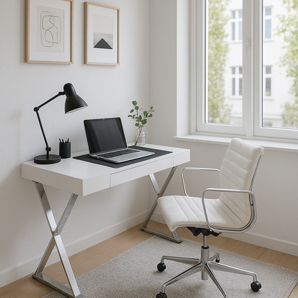 Centurion Supports ADONIS Gloss White and Chrome Legs Ergonomic Home Office Luxury Modern Desk