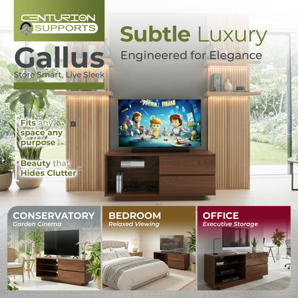 Centurion Supports Gallus Premium Walnut with 2-Walnut Drawers and 3-Shelves 32"-55" LED/OLED/LCD TV Cabinet - Grade A