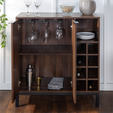 Centurion Supports VILANO Walnut 8-Bottle Wine Storage and 3-Row Glass Holder Modern Bar Kitchen Cabinet Buffet