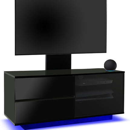 Centurion Supports Gallus Ultra Gloss Black with 2-Black Drawers and 3-Shelves 32"-55" LED/LCD/Plasma Cabinet TV Stand with 16 colour LED Lights and Mounting Arm