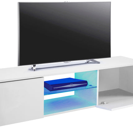 MDA Designs Ara White Modern TV Cabinet for Flat TV Screens of up to 65" Entertainment Unit with Built-in Blue LED Lights