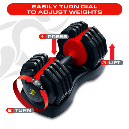 Strongology URBAN25 Red Adjustable Single Dumbbell | 2.5kg to 25kg Quick-Select Weight | 10-in-1 Space-Saving Design | Soft-Grip Handle | Secure Plate-Locking System | Home Gym Strength Training Workouts