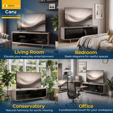 Homeology CARU Greige Remote Friendly Super-Contemporary "D" Shape Design 32"-65" Flat Screen TV Cabinet