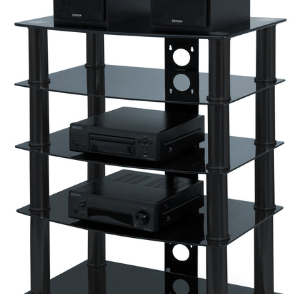 Centurion Supports Galago 5-Shelf Premium Black Glass with Black Legs AV Rack