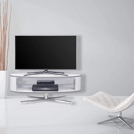 MDA Designs Orbit 1100WW Gloss White TV Stand with Gloss White Elliptic Sides for Flat Screen TVs up to 55"
