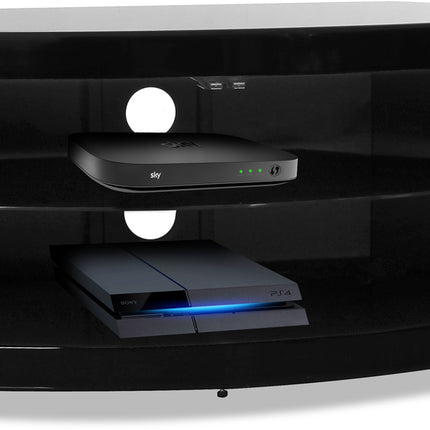 Centurion Supports PANGEA Gloss Black Beam-Thru Curved Tru-Corner 32"-50" TV Cabinet - Grade A