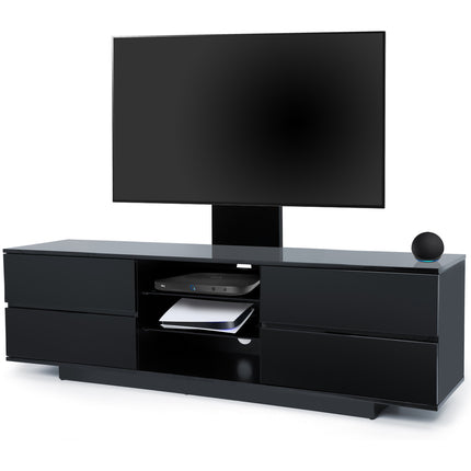 Homeology Avitus Gloss Black with 4-Black Drawers and 3-Shelves up to 65" LED/LCD/Plasma TV Stand with Mounting Arm