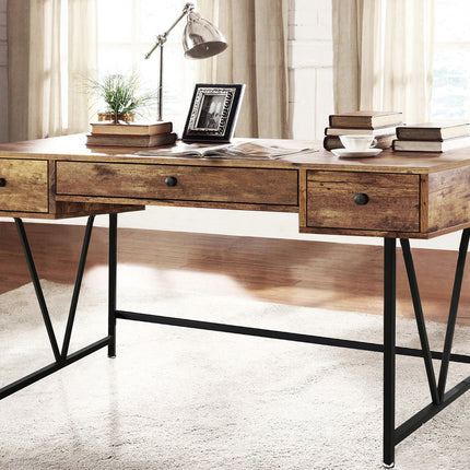 MDA Designs Belleterre Home Office Study Rustic Design Ergonomic Desk Table Workstation with 3 Drawers Nutmeg Black - Grade A