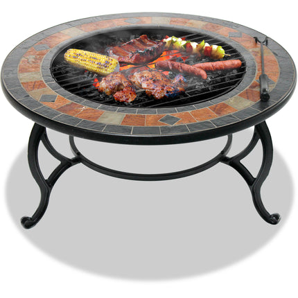 Centurion Supports Fireology LANIAKA Lavish Garden and Patio Heater Fire Pit Brazier, Coffee Table, Barbecue and Ice Bucket with Slate Tiles