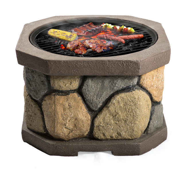 Centurion Supports Fireology BOGOTA Bold Garden and Patio Multi-function Heater, Fire Pit, Brazier and Barbecue with Eco-Stone Rock Finish and Cover