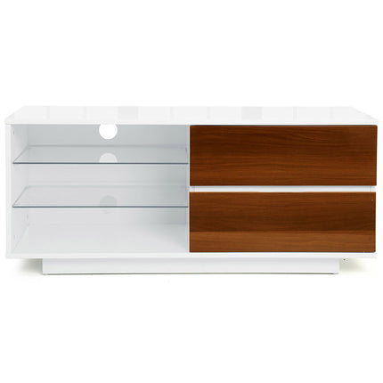Centurion Supports Gallus High Gloss White with 2-Walnut Drawers and 3-Shelf 32"-55" LED/OLED/LCD Cabinet TV Cabinet