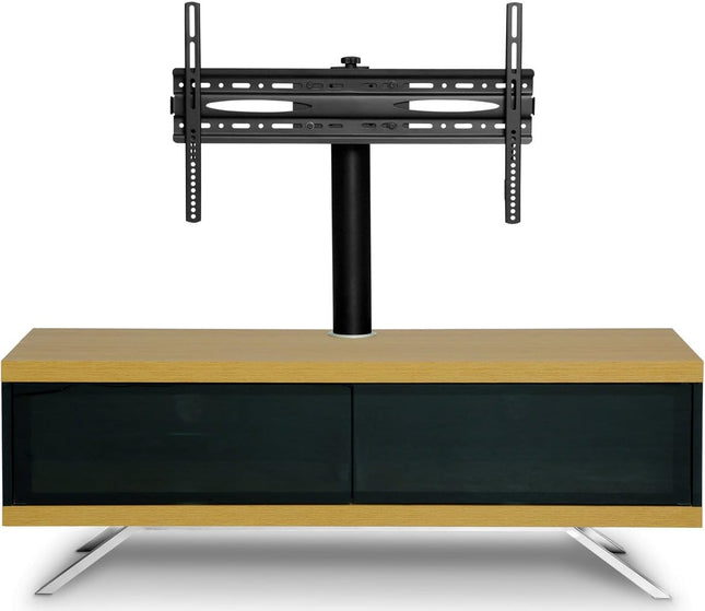 MDA Designs TUCANA 1200 HYBRID Black Oak TV Cabinet BeamThru Remote-Friendly Doors up to 60" Flat Screen TVs with Mounting Arm