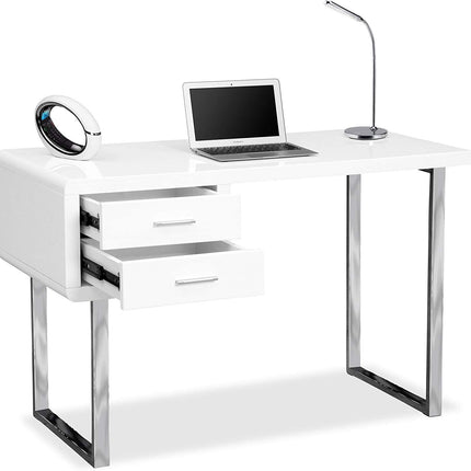 Centurion Supports HARMONIA Gloss White with Chrome Legs 2-Drawer Contemporary Home Office Luxury Computer Desk - Grade A