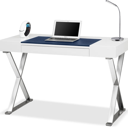 Centurion Supports ADONIS White with Built-In Luxury Dark Blue Leather Pad Ergonomic Home Office Desk