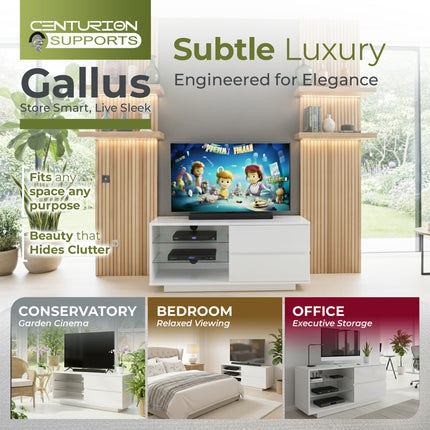 Centurion Supports Gallus Gloss White TV Stand with 2 Drawers and 3-Shelves Modern Entertainment Unit for TVs up to 55 Inch - Grade A