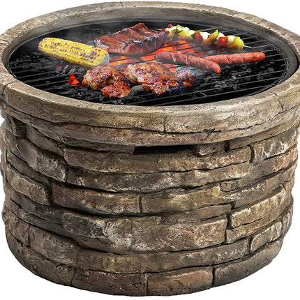 Centurion Supports Fireology SAMUI Khaki Majestic Garden and Patio Heater Fire Pit Brazier and Barbecue with Eco-Stone Finish