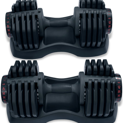 Strongology Home Fitness Adjustable Smart Dumbbell Pair from 5kg to 40kg Training Weights in Black
