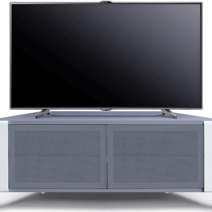 MDA Designs CORVUS Corner-Friendly Grey BeamThru Glass Doors with White Profiles Contemporary Cabinet for Flat Screen TVs up to 50"