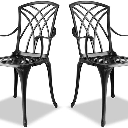 Centurion Supports OSHOWA 2-Large Garden and Patio Bistro Chairs with Armrests in Cast Aluminium Black