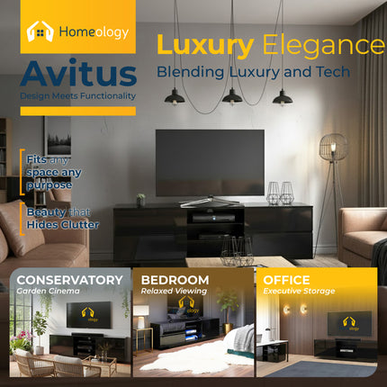 Homeology Avitus High Gloss Black with 4-Black Drawers & 3-Shelf 32"-65" LED/OLED/LCD TV Cabinet - Fully Assembled